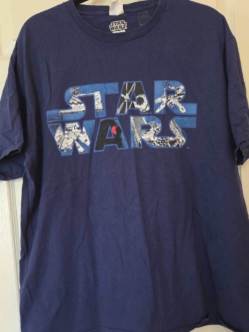 Star Wars Navy Blue Logo Tee with White Graphic and Red Accent